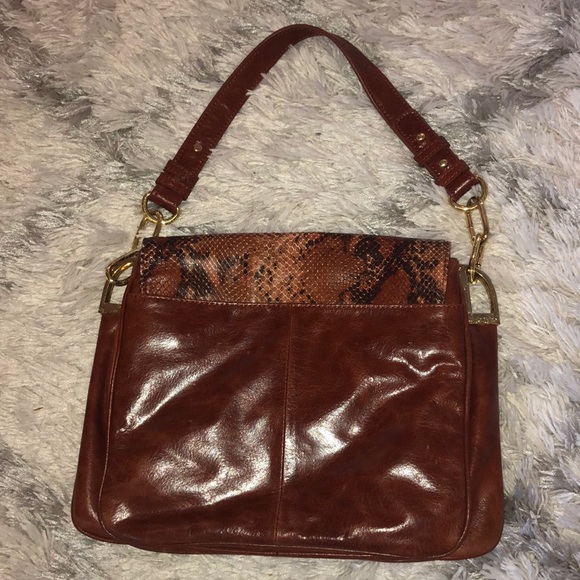 Badgley Mischka Brown Leather & Snakeskin Bag - Picture 2 of 8